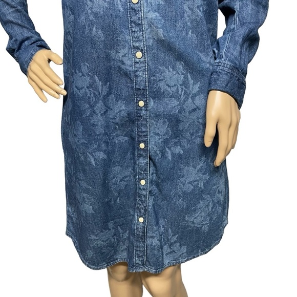 GAP 1969 Blue XS Floral Print White Pearl Snap Button Denim Dress in EUC - Picture 4 of 13